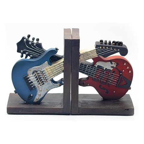 AUSTUFF Vintage Guitar Bookends,Book Ends for Shelves,Guitar Music Deluxe Bookshelf Desktop Decoration,Book Ends for Heavy Books for Home Study Room Office Schools Cover