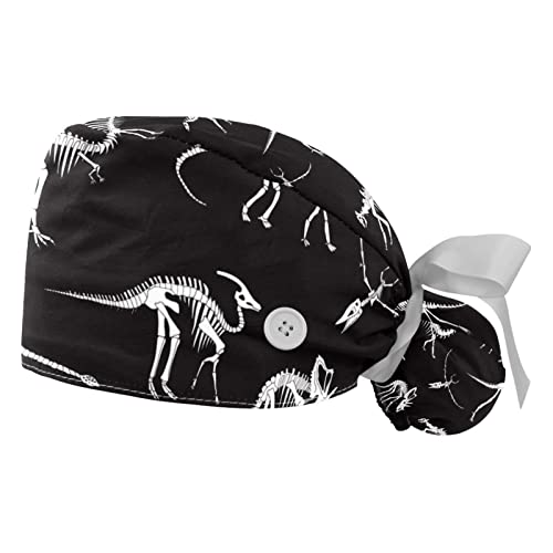 Casquettes de travail respirantes motif os de dinosaure chapeaux bouffants mixtes JDEZ