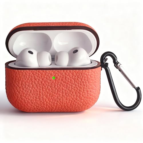 Image of for Leather AirPods Pro 3 Case 2025|Cute Hard Air Pods Pro 3 Case (Model A2700 /A2931)|with Keychain|Retro Airpod 3 Pro Cases for Man Women(Orange)