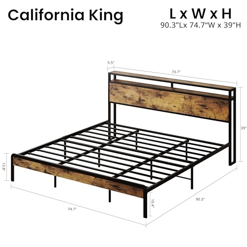 Image of LIKIMIO California King Bed Frames with 2-Tier Storage Shelf Headboard