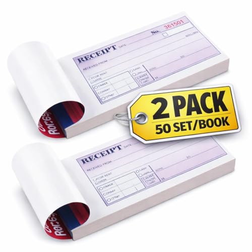 Carnet de reçus de loyer et d'argent sans carbone autocopiant en 2 parties blanc et canari