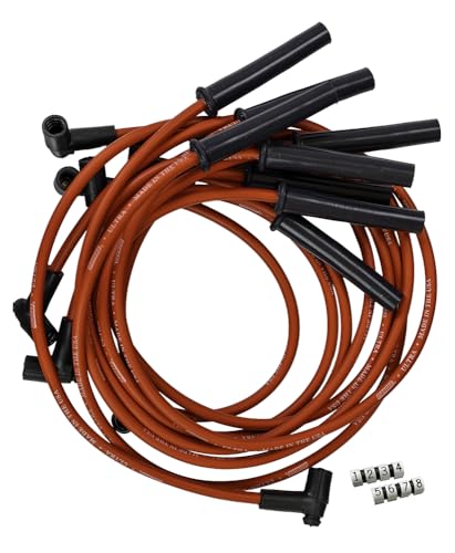 Image of Moroso 52038 IGNITION SPARK PLUG WIRE SET, ULTRA 350, 8MM, MULTI ANGLE BOOT, RED, GM, CHEVY, BBC, 366-454, HEI STYLE WITH COIL IN CAP, OVER HEADER /VALVE COVER, Replaces 5567