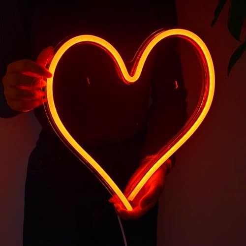 Image of Britrio LED Neon Light Sign, 13.4 inchx12.6 inch Heart Shape Neon Sign Wall Hanging Sign Wall Art for Bar Bedroom Living Room Kid's Room Party,Home Decor Neon Night Light USB Powered(Red Heart)