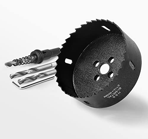 Image of 3-1 /2 Inch Hole Saw with 3 /8 inch Triangle Shank Quick Change Arbor, JTemgle Bi-Metal Hole Saw Heavy Duty Hole Cutting Tool for Cornhole Boards, Recessed Lights, Wood, Plastic, Drywall & Soft Metal