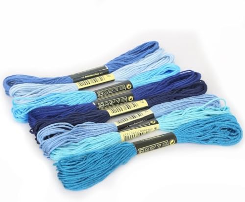 8Pcs Blue 7.5m Cotton Stitch Embroidery Thread Floss DIY Friendship Bracelets Floss Craft Sewing Skeins Fashion Embroidery Floss for Arts, Crafts and Sewing, Embroidery Floss