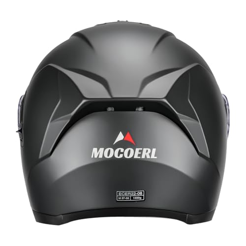 MOCOERL-Motorradhelm Klapphelm Integralhelm Herren Damen mit verstärktem Kinnschutz, Doppelvisier, ECE 22.06 Zertifizierung, Mattschwarz (XL)