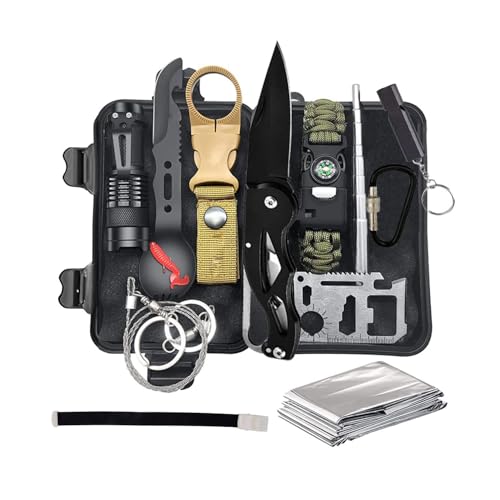 Emergency Survival Kit - 13-in-1 Outdoor Multi-Tool with Thermal Blankets, Survival Bracelet, Tourniquet, Whistles, and Camping Fishing Kit