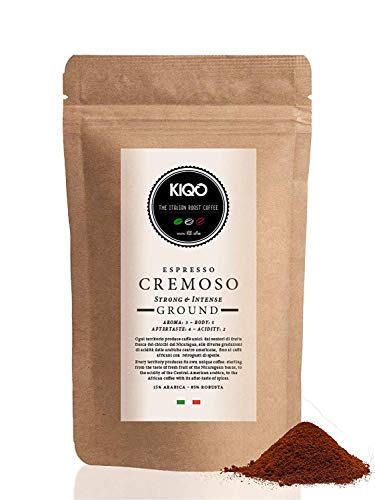 KIQO Cremoso 1kg Espresso aus Italien | in schonenden Kleinstchargen geröstet | säurearm | 15% Arabica & 85% Robusta Bohnen (1000g - gemahlen) Cover