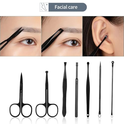 Kit manucure en acier inoxydable noir avec coupe-ongles de précision