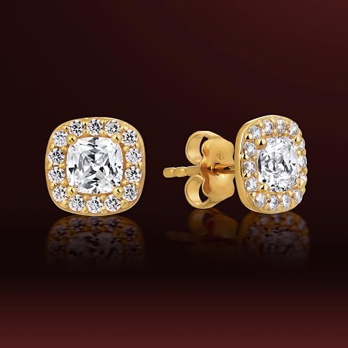 Princess Collection - "Your Sparkling Moment" - 8.5 mm (2.01 Carat/Pair) Cubic Zirconia 22K Gold-Plated Stud Earrings For Sensitive Ears2