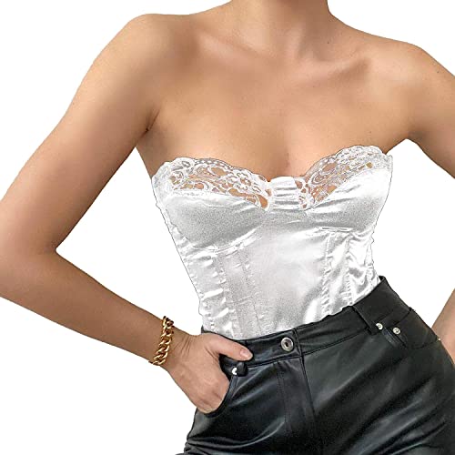 Corset en dentelle blanc avec baleines pour femme | Bustier sculptant taille S