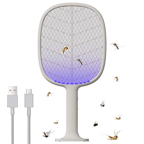 Solove Bug Zapper Racket for Indoor Outdoor Use, USB Rechargeable Electric Fly Swatter for Fly, Bug, Pest, Insects, Mosquito Killer, Fly Zapper for Home, Yard, Camping (Grey)