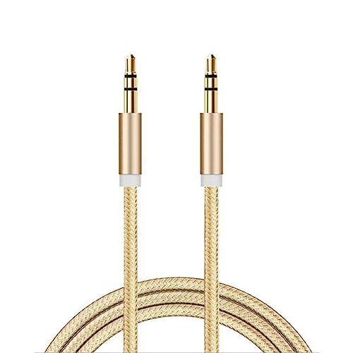 3.5mm Audio Aux Cable 1.5m Nylon Braided Stereo Jack, Compatible with Headphones, Earphone, Phone, Laptop, Car, Soundbar, TV, PC, Speaker - Superior Sound TRS Cord (Gold)