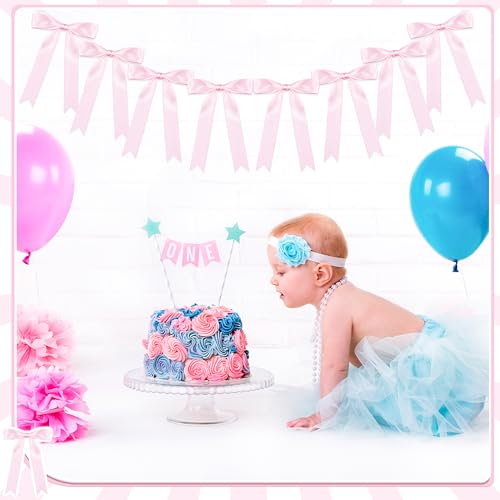 Senqiclound 2 Pack Large Bow Garland Banner, 6.7ft Pre-Strung Satin Ribbon Decor for Wedding, Bridal & Baby Shower, Birthday, Bachelorette Party Backdrop Decorations (Pink) by senqiclound - Used condition - Image 3