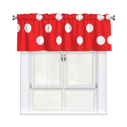 WHJDPP Tende corte a pois rossi e bianchi con asta mantovana 137,2 x 45,7 cm, decorazione per la casa per cucina, bagno, lavanderia, studio, finestra superiore