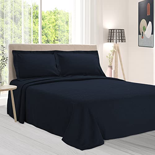 Image of BNM Oversized Paisley Matelasse Cotton Bedspread, Jacquard Weave, Soft and Breathable, All-Season, Cozy and Lightweight, Perfect for Master or Guest Bedroom, Matching Pillow Shams, Navy Blue, Full