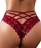 FUMAFI Girls Lace Sexy Cheeky Panties for Women Lace Criss Cross Underwear High Elastic Soft Panties Burgundy 1 Pack