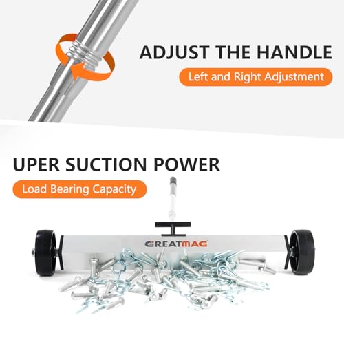 Rolling Magnetic Sweeper Magnetic Pickup Tool Magnetic Sweeper with Wheels Nail Magnet Sweeper 17 inch Heavy-duty Magnetic Lawn Yard Sweeper, Capacity with Quick & Release - Thumbnail 7