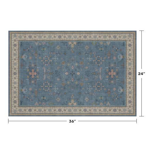Image of Blue 2x3 Washable Rug for Entryway Indoor, Kitchen Floor Waterproof, Bathroom, Powder Room, Non Slip Low Pile Stain & Fade Resistant, Modern Eclectic Floral Decor