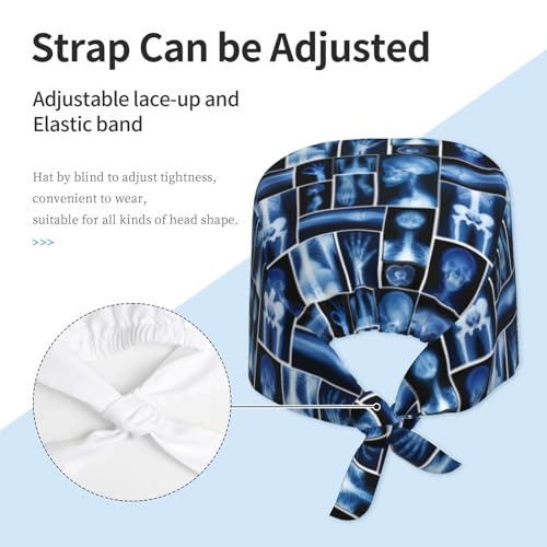 Image of Black Working Cap Scrub Cap with Sweatband Adjustable Unisex Tie Back Hat for Cleaning Farm Nursing