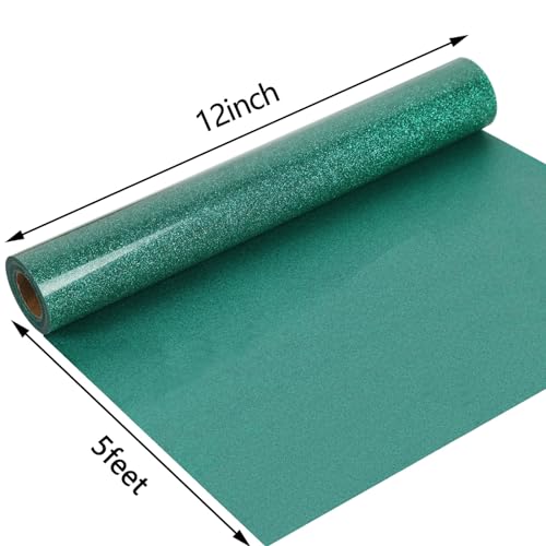 Image of guangyintong Heat Transfer Vinyl Glitter Green HTV Rolls, 12 inch x 5ft Green Iron on Vinyl for T Shirts, Glitter HTV Vinyl for All Cutter Machine Easy to Cut & Weed for Heat Vinyl DIY Design