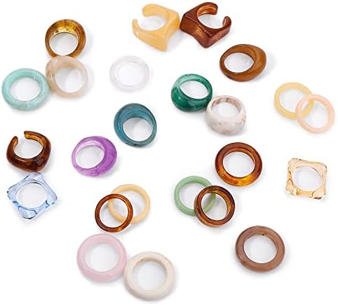 24Pcs Retro Resin Rings Chunky Acrylic Rings Set Colorful Finger Ring Set Transparent Plastic Rings Jewelry for Women and Girls