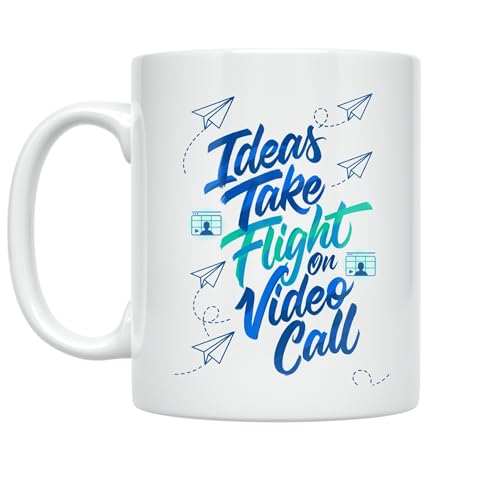 Virtual Creativity Coffee Mug - Ideas Take Flight On Video Call - 11 oz White Ceramic - Modern Design