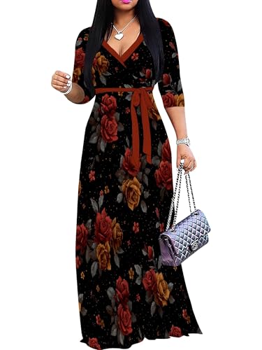 Image of PinkPatty Women's Long Sleeve Maxi Dress Plus Size Trendy Wedding Guest Dress with Pockets&Belt