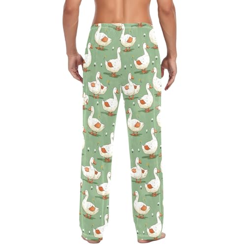 Men's Cute Ducks Pajama Pants with Pockets - Straight Fit Cotton Sleep Bottoms for Lounge & Nightwear#7903