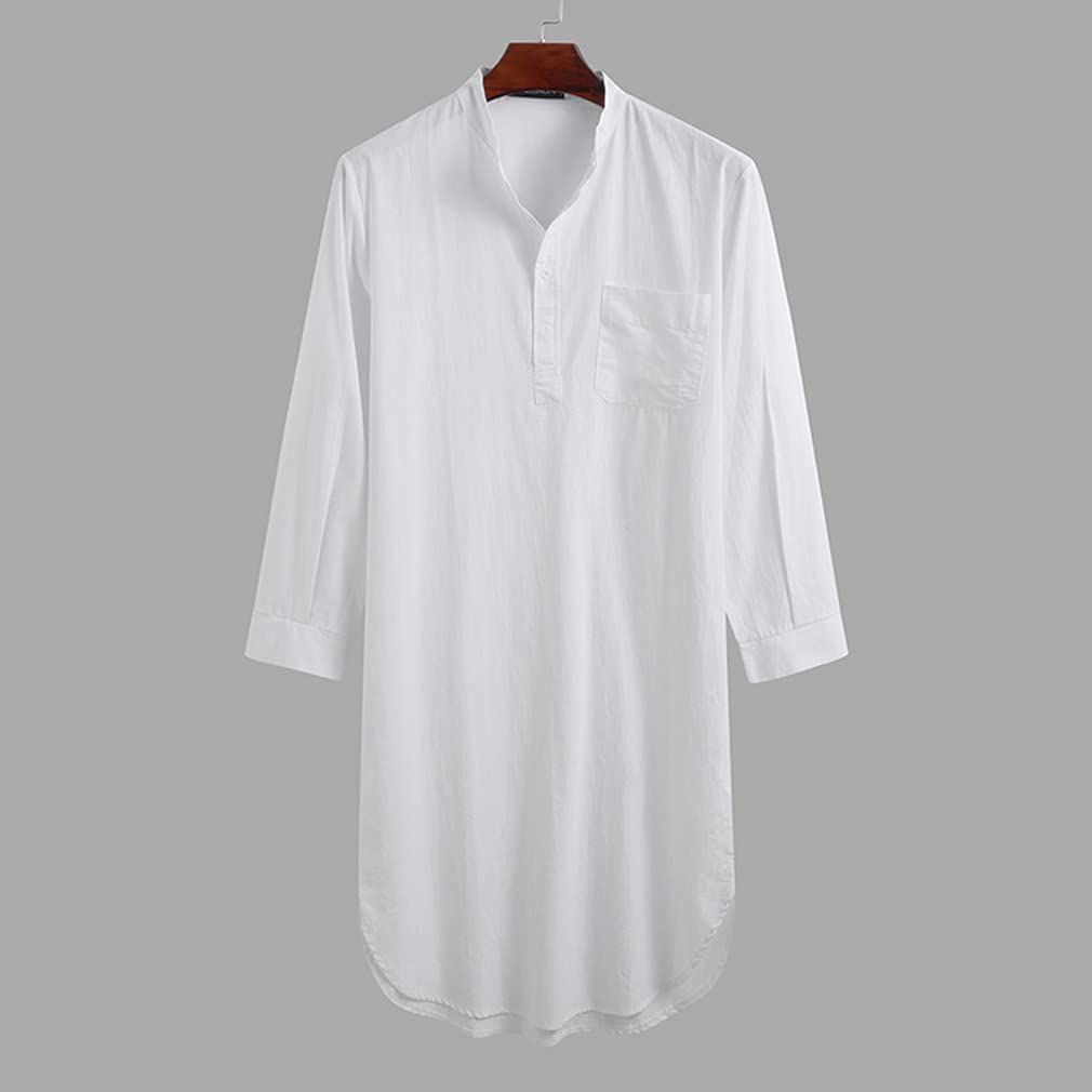 Camisón De Dormir para Hombre, Camisones De Manga Larga, CóModo, Grande Y Alto, con Cuello En V, Pijama Suave Y Suelto para El Hogar, Hospital, Loungewear
