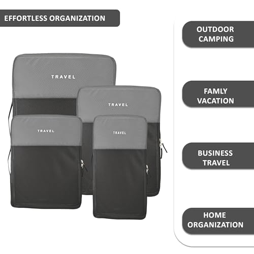 Image of Urbane Home Set of 4 Waterproof Travel Kit for Toiletries with Handles | Cosmetics Pouch, Bathroom Toiletries Bag & Vanity Storage Organiser for Men & Women | Plain Grey