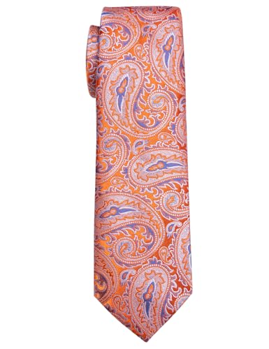 Image of YourTies Orange Blue Tie for Men Silk Paisley Men's Necktie Woven Jacquard Formal Business Party Wedding Designer