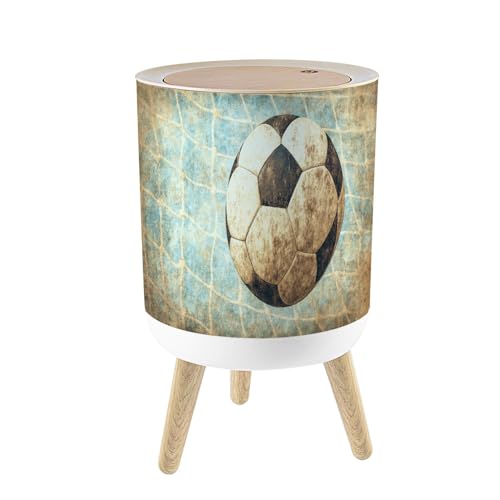 Caneca de basura pequeña con tapa, temática de fútbol rústico, 7L