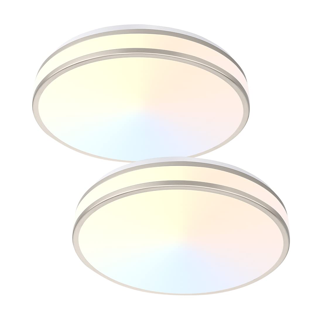 13in LED Flush Mount Ceiling Light, Toggle Switch On/Off to Change 3000K/4000K/5000K, 20W 1600lm Dimmable Flush Mount Light Fixture Brushed Nickel, ETL Listed 2-Pack