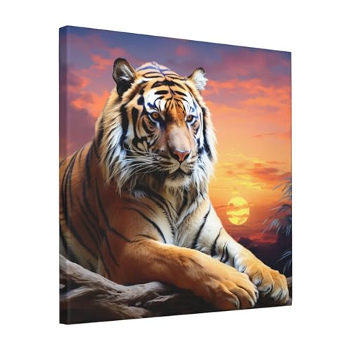 Toile tigre coloré moderne pour égayer un salon sombre 40x40