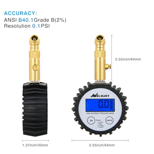 Image of Nilight Digital Tire Pressure Gauge 100PSI Heavy Duty Stainless Steel Air Chucks ANSI 2A Certified Large Dial Wheel Service Checker for Truck Semi Truck ATV Motorhome Cars & RV Accessories