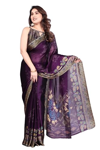 Image of SUPERLAXMI Women's Chiffon Floral Printed Saree with Blouse Piece