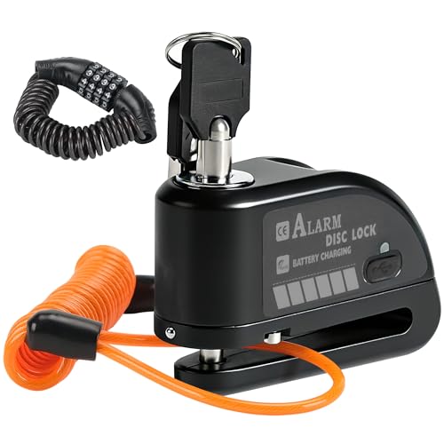 TOKCKYBL Rechargeable Motorcycle Disc Lock with 120dB Alarm, 5FT Reminder Cable with Anti-Theft...