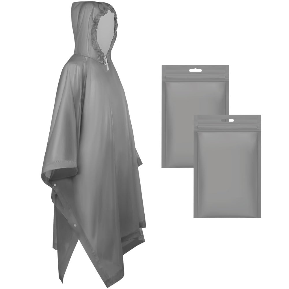 OSDUE Poncho Lluvia Impermeable, 2 Piezas Chubasqueros Impermeable Reutilizable Poncho con Capucha Chubasquero Mujer Hombre Adulto Portátil Poncho de Pluie para Senderismo Ciclismo Camping Gris o Azul
