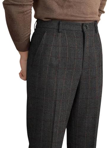 Men's Dress Pants Tweed Plaid Classic Fit Siut Separates Slim