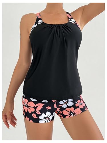 SOLY HUX Women's Tankini Swimsuits 2 Piece Floral Swim Tank Top with Shorts Bathing Suits Summer Beachwear4
