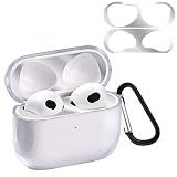 UVANIX 対応 AirPods 4 ケース 透明 【ダストガード付き（シルバー）】 ソフトTPU素材 分離式 全面保護 耐衝撃 防水 防塵 スリム LED可視 装着充電可能 キズ防止 カラビナ付き 紛失防止(クリア）