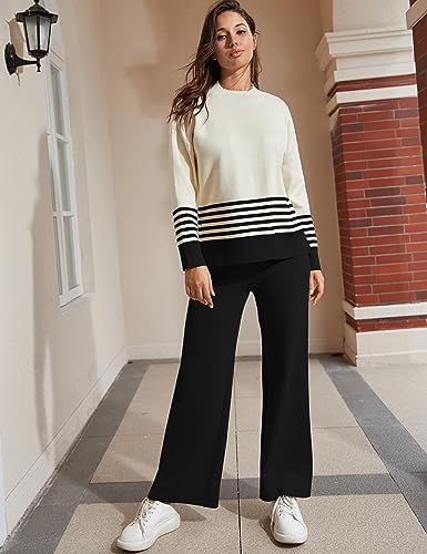 Tanming Women's Lounge Sets 2 Piece Outfits Knitted Pullover Sweater Tops Wide Leg Pants Tracksuit2
