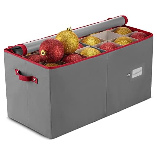 ZOBER Large Christmas Ornament Storage Box - Stores 54 4" Large Ornaments, With Dividers - Ornament Organizer Storage Box, Durable Christmas Containers Holder, Dual Zipper - Gray