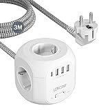 【Diseño sin Bloqueo】El diseño único cubo regleta enchufes, le permite puede conectar 4 enchufes grandes, 3 puertos USB y 1 puerto tipo C al mismo tiempo sin estorbar el uso de los enchufes convecinos.