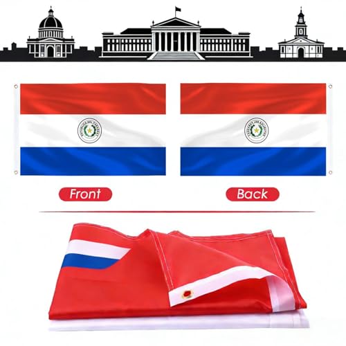 Image of Ahfulife Paraguay Flag 3x5 Ft, 1 Pc Large Paraguayan National Flags for Outdoor Indoor, Double Sided with Brass Eyelets for World Cup, Party, Garden, Bar, Street Decor