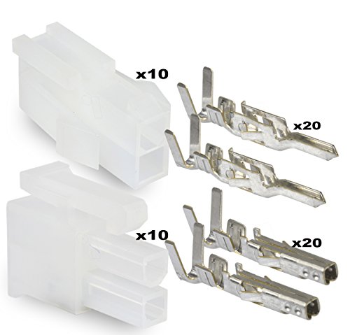 Molex 2 Pin Connector Lot, 10 Matched Sets, w/18-24 AWG w/Pins Mini-Fit Jr