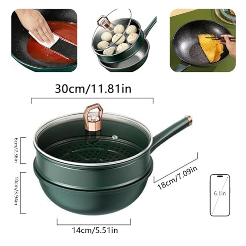 Wok con fondo plano antiadherente y vaporizador miniatura 2