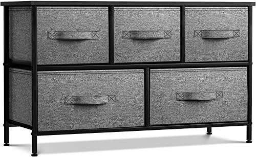 Sorbus Dresser With 5 Drawers - Storage Chest Organizer Unit With Steel Frame, Wood Top, Easy Pull Fabric Bins - Long Wide Tv Stand For Bedroom Furniture, Hallway, Closet & Office Organization #TOP6