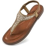 Aomigoct Flat Sandals Women Dressy: Light Brown 8.5 Comfortable Summer Beach Sandal for women - Casual Ladies Fashion Walking Shoes